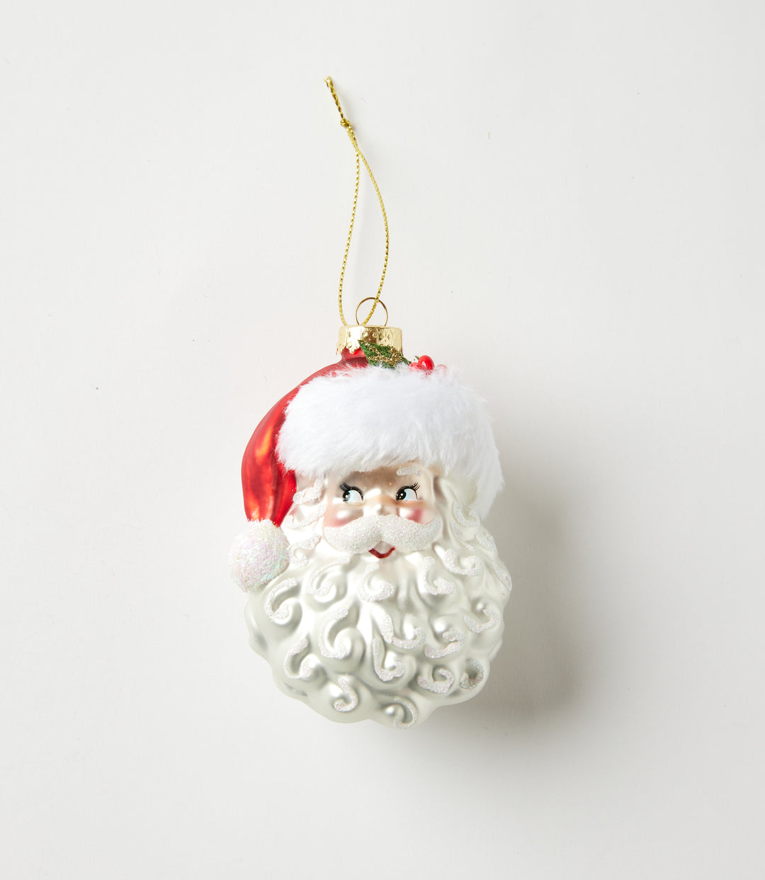 Curly Beard Santa Glass Ornament