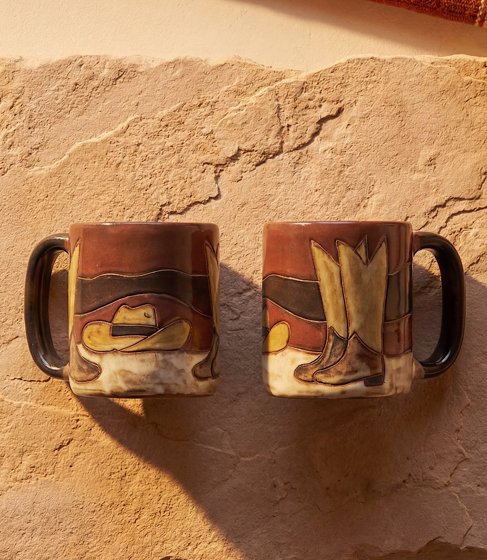 Handpainted Boots And Hat Ceramic Mugs