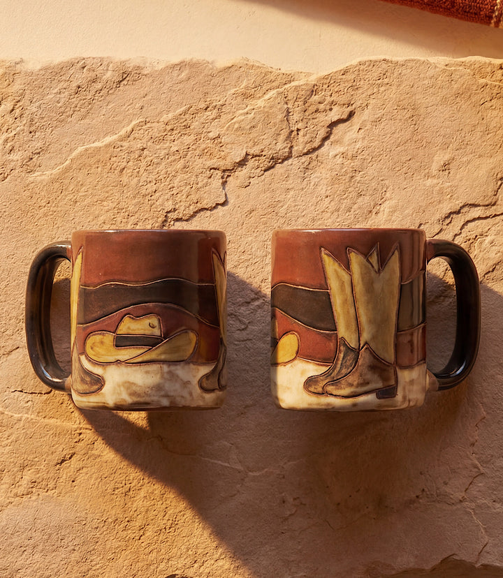 Handpainted Boots And Hat Ceramic Mugs