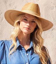 Wide brim palm leaf hat with braided cotton band and adjustable fit