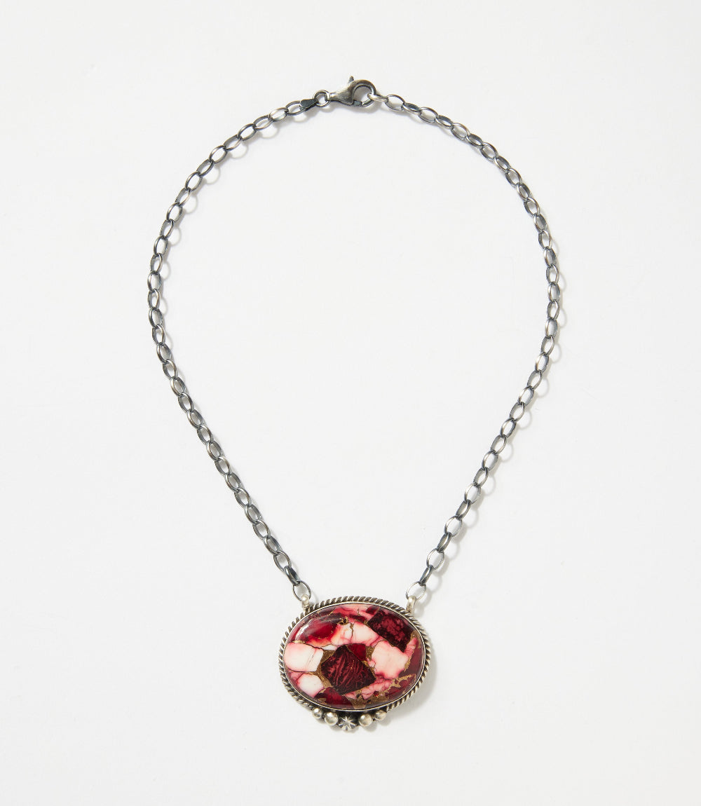 Rose Dahlia Oval Pendant Necklace