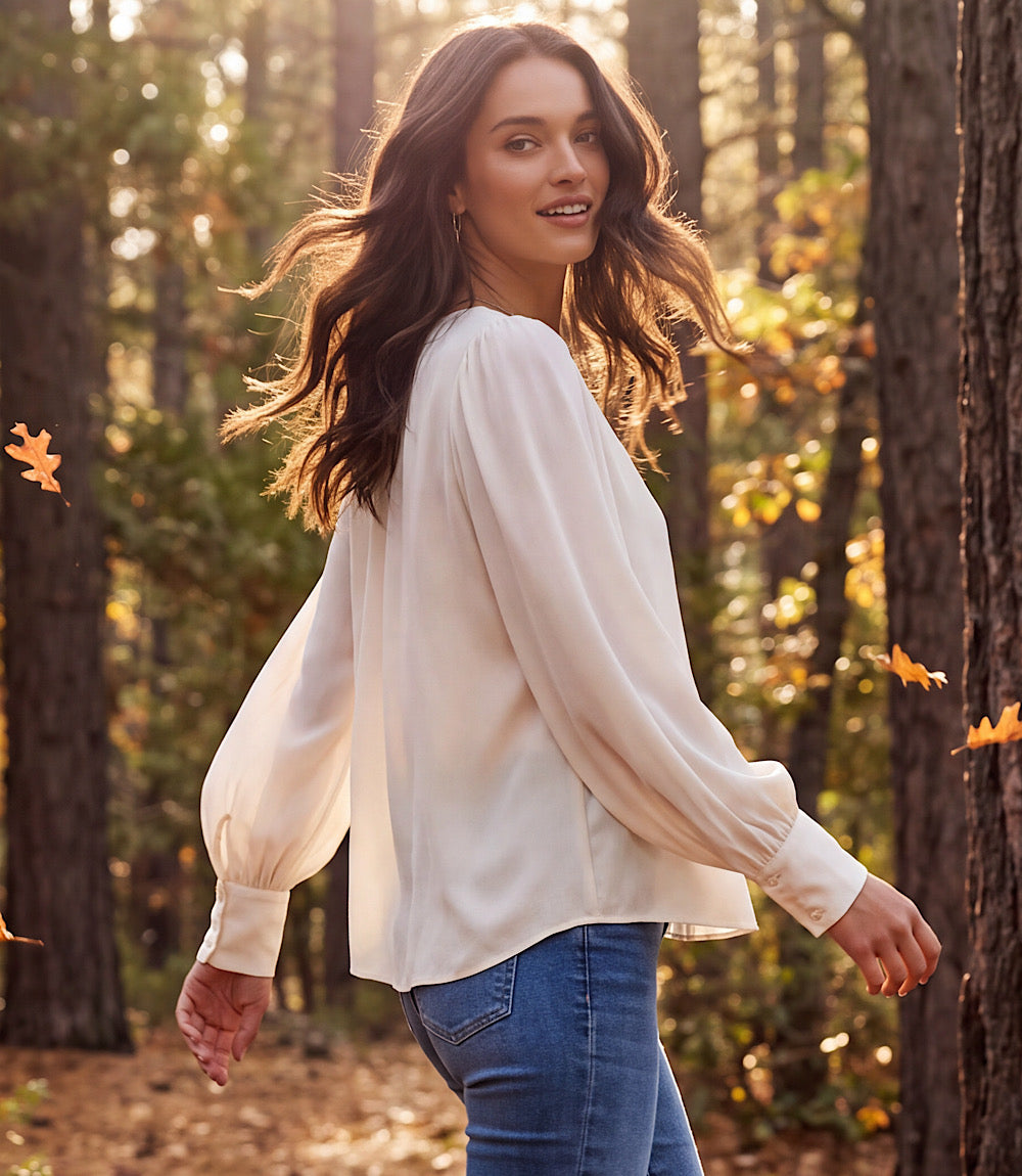 Puff Sleeve V-Neck Top