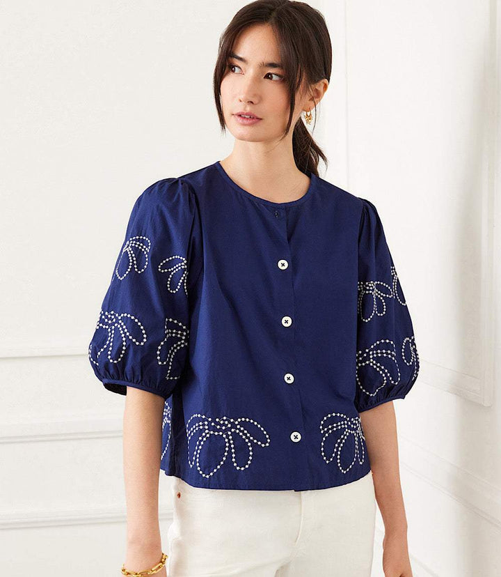 Embroidered Puff Sleeve Shirt