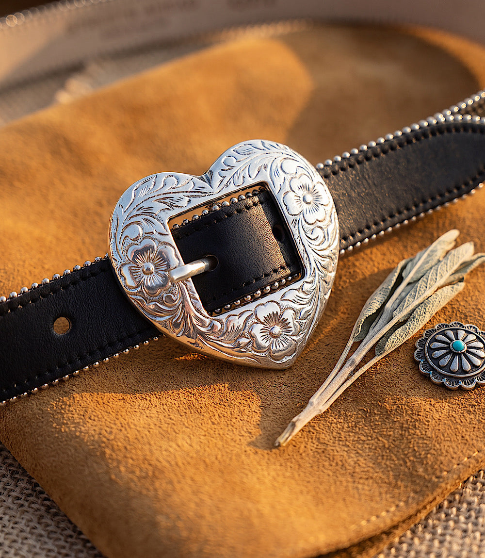 Streets Ahead Leather Embellished Heart Buckle Belt