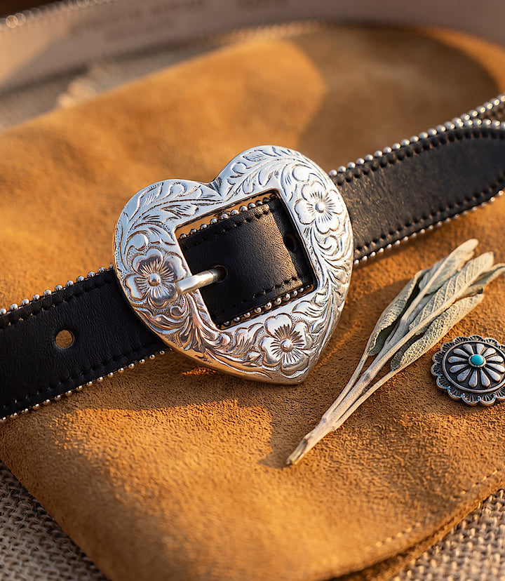 Streets Ahead Leather Embellished Heart Buckle Belt