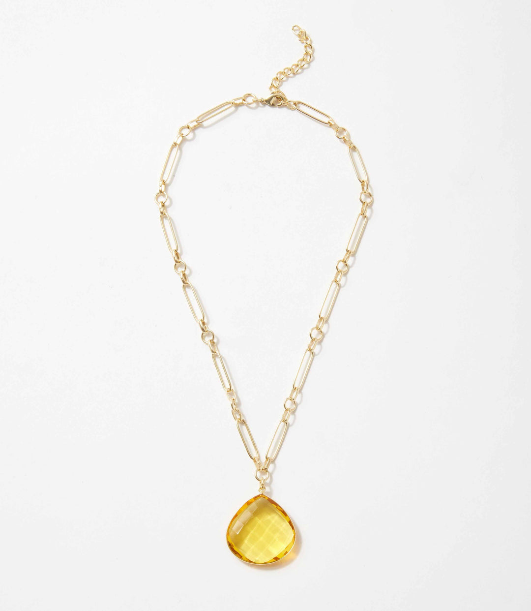 Gold chain necklace with a faceted yellow citrine quartz pendant