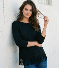 3/4 Sleeve Fringe Boatneck Top