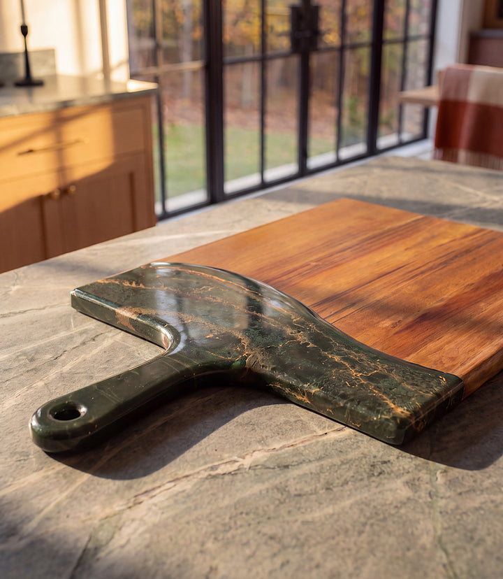 Gilded Jade Resin Tray With Handle