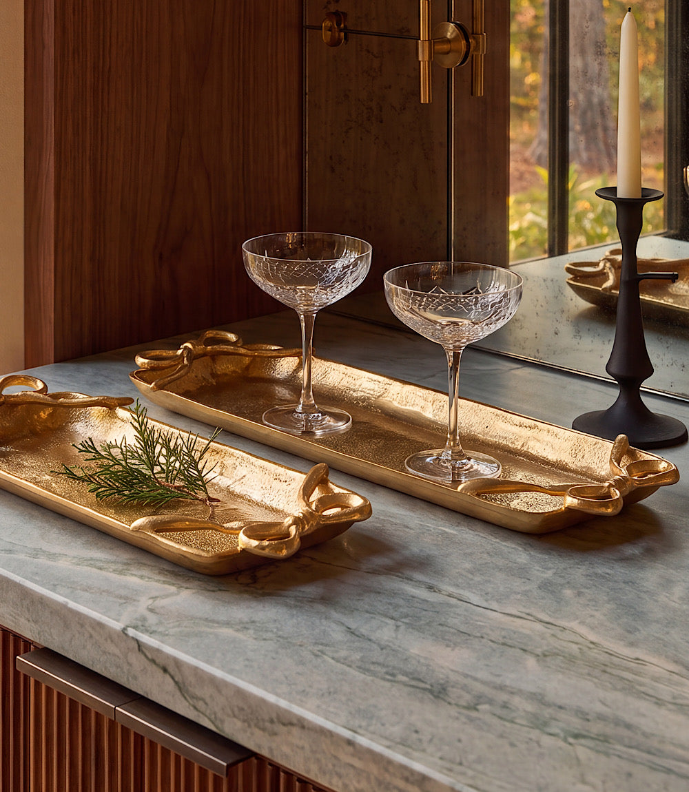 Gold Bows Serving Trays, Set Of 2