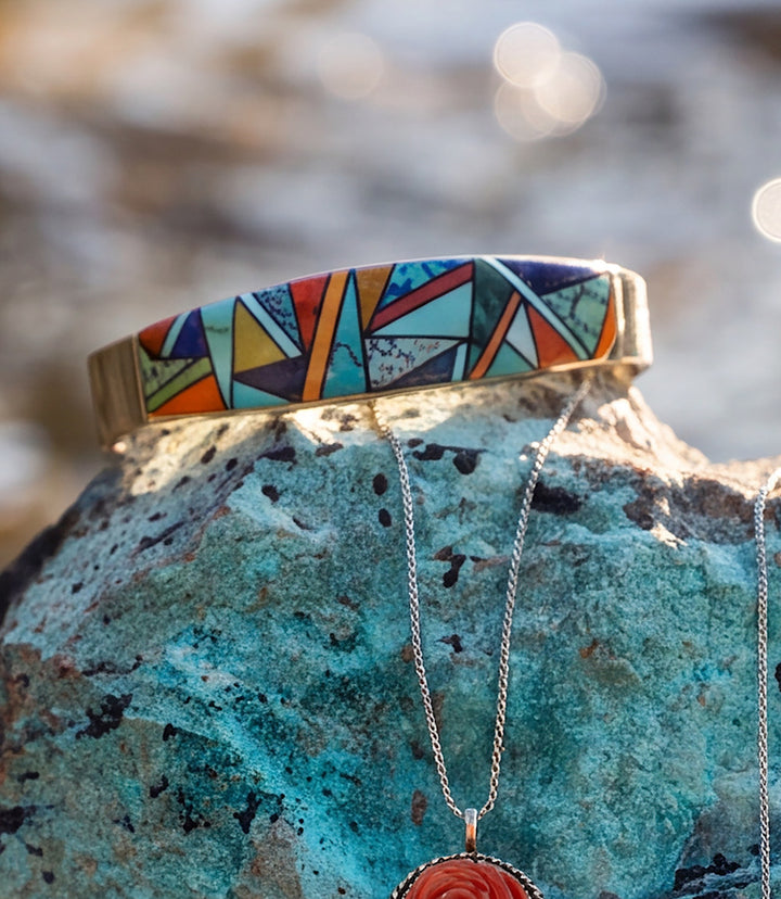 Turquoise And Spiny Oyster Inlay Cuff Bracelet