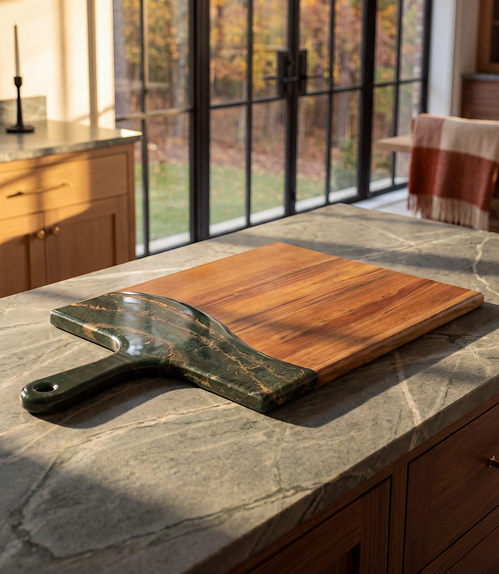 Gilded Jade Resin Tray With Handle