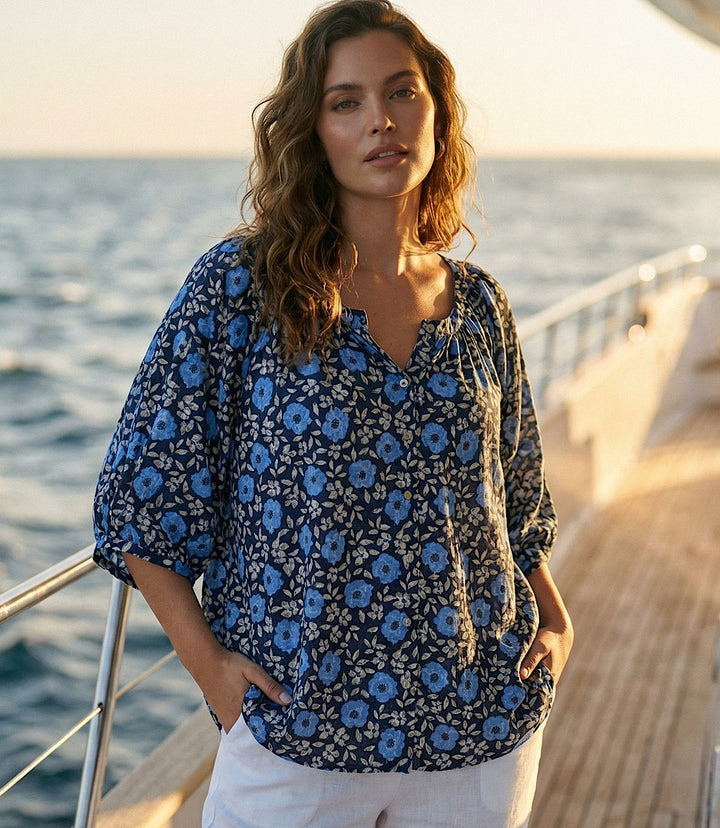 Plus Size Puff Sleeve Peasant Top