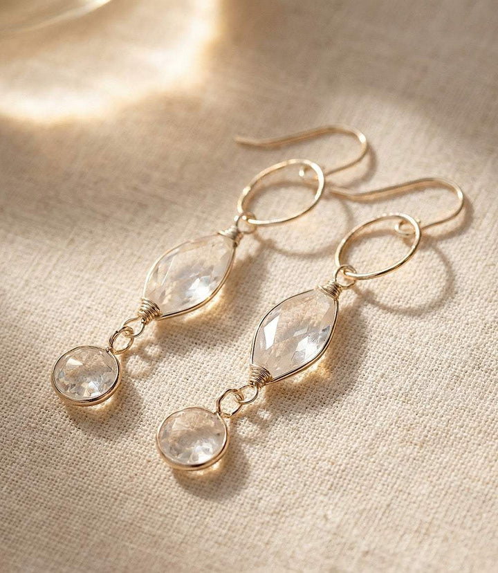 Blush Rose Quartz Earrings with pale pink stones and sterling silver setting, lightweight and elegant jewelry for women