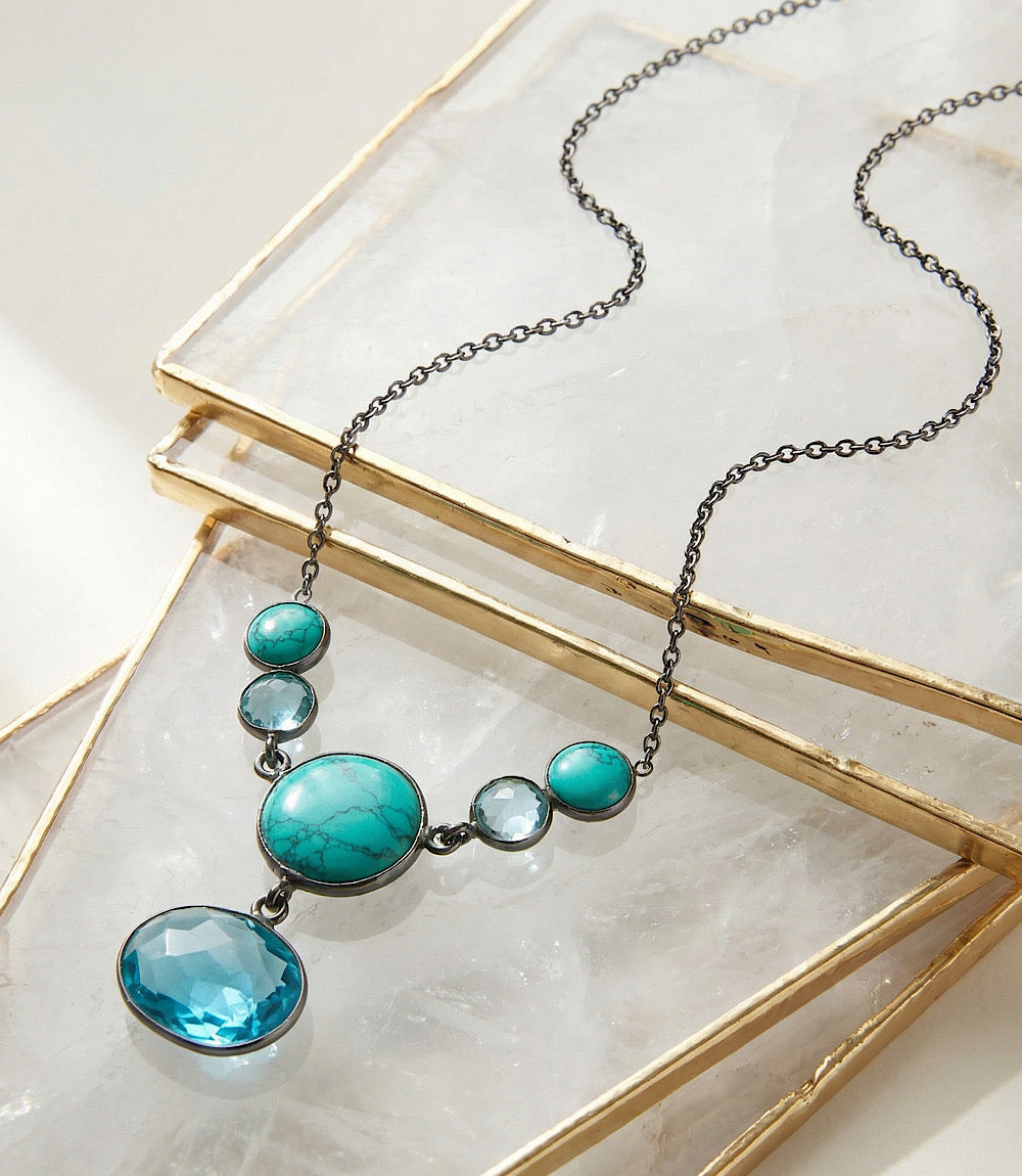 Turquoise And Blue Topaz Statement Necklace