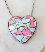 Large Cotton Candy Turquoise Heart Necklace