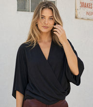 Bracelet Sleeve Drape Front Crossover Top