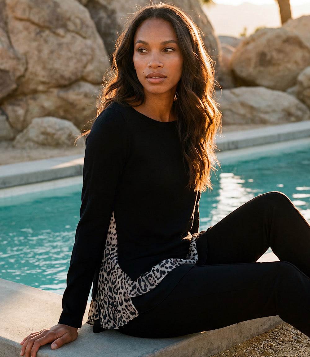 Layered Contrast Leopard Sweater