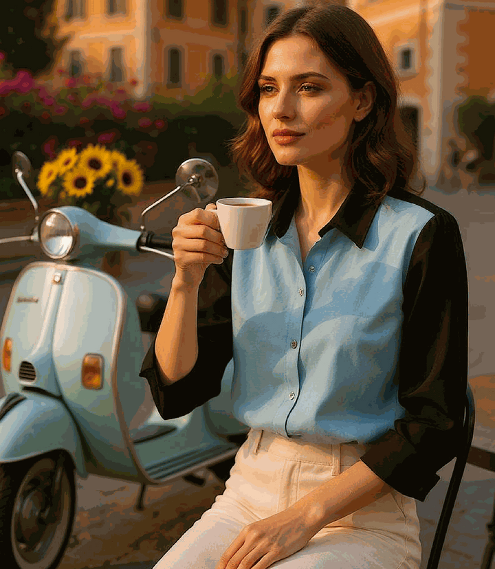 Long Sleeve Satin Colorblock Shirt