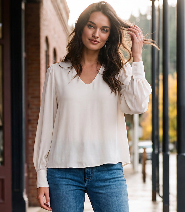 Puff Sleeve V-Neck Top