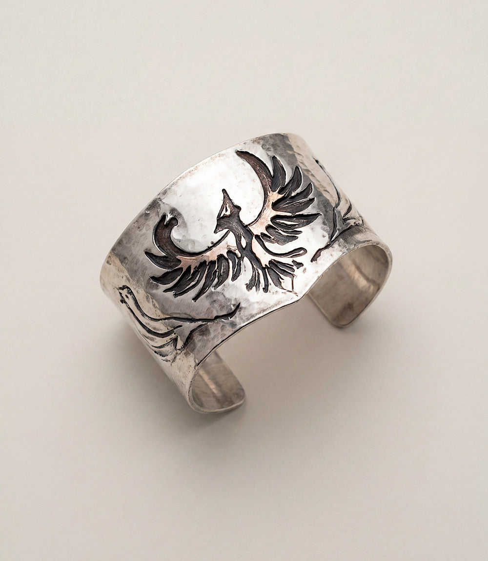 Engraved Phoenix Cuff Bracelet