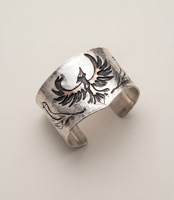 Engraved Phoenix Cuff Bracelet