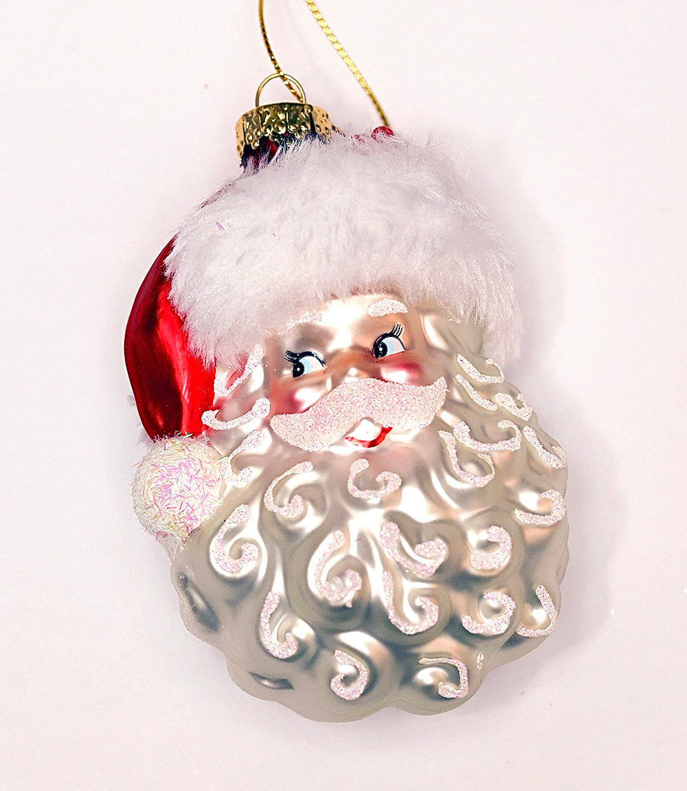 Curly Beard Santa Glass Ornament
