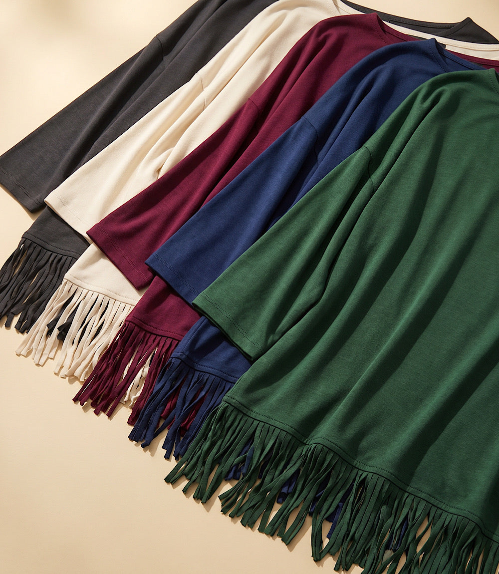 3/4 Sleeve Fringe Boatneck Top