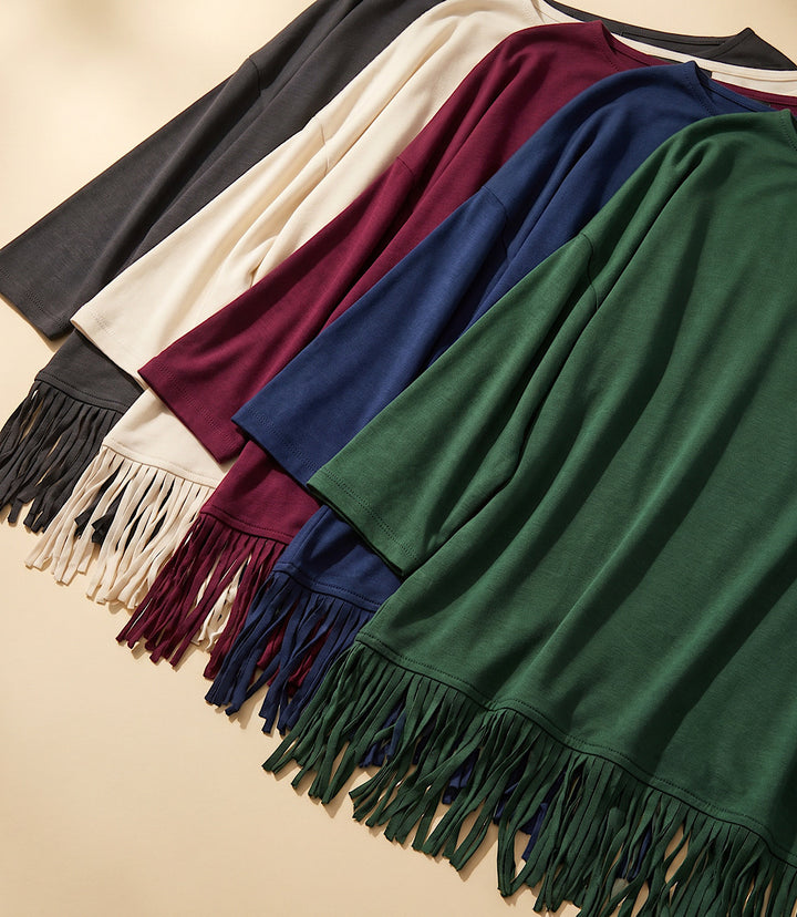 3/4 Sleeve Fringe Boatneck Top