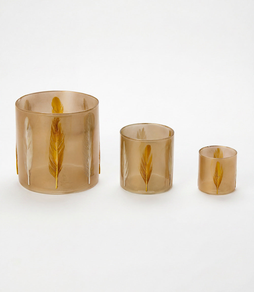 Feather Hurricane Candleholders, Set Of 3
