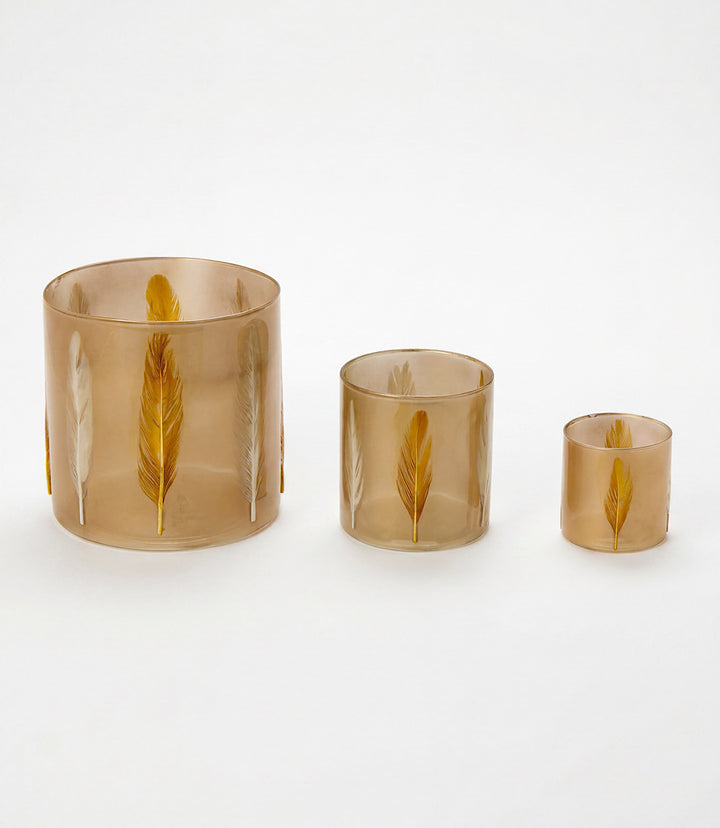 Feather Hurricane Candleholders, Set Of 3