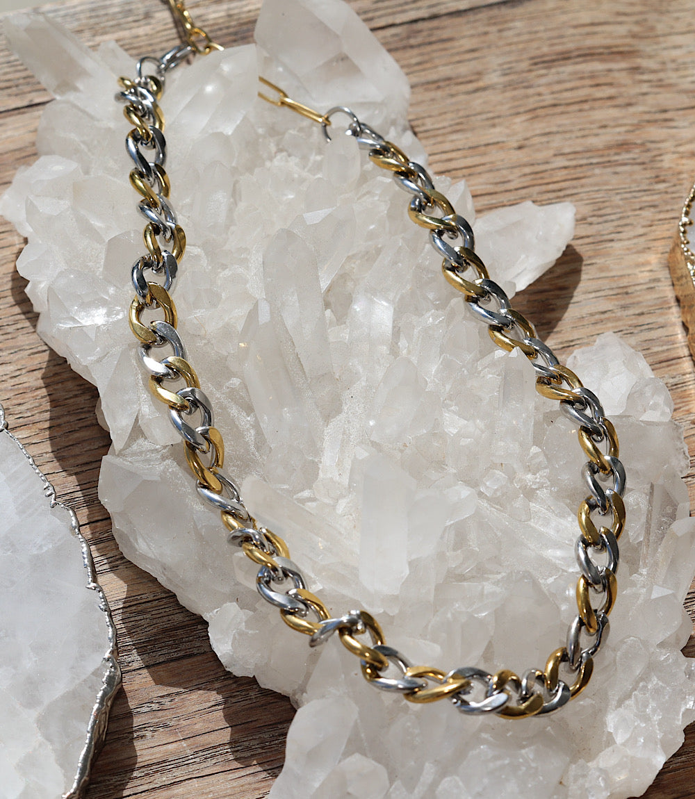 Mixed Gold And Silver Chain Necklace