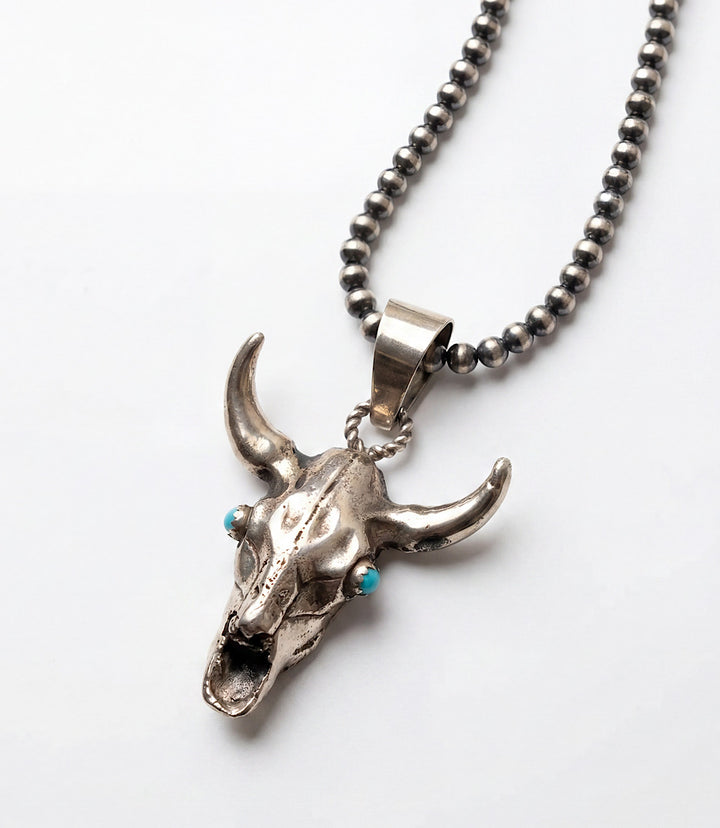 Sterling Silver Turquoise Bull Skull Necklace