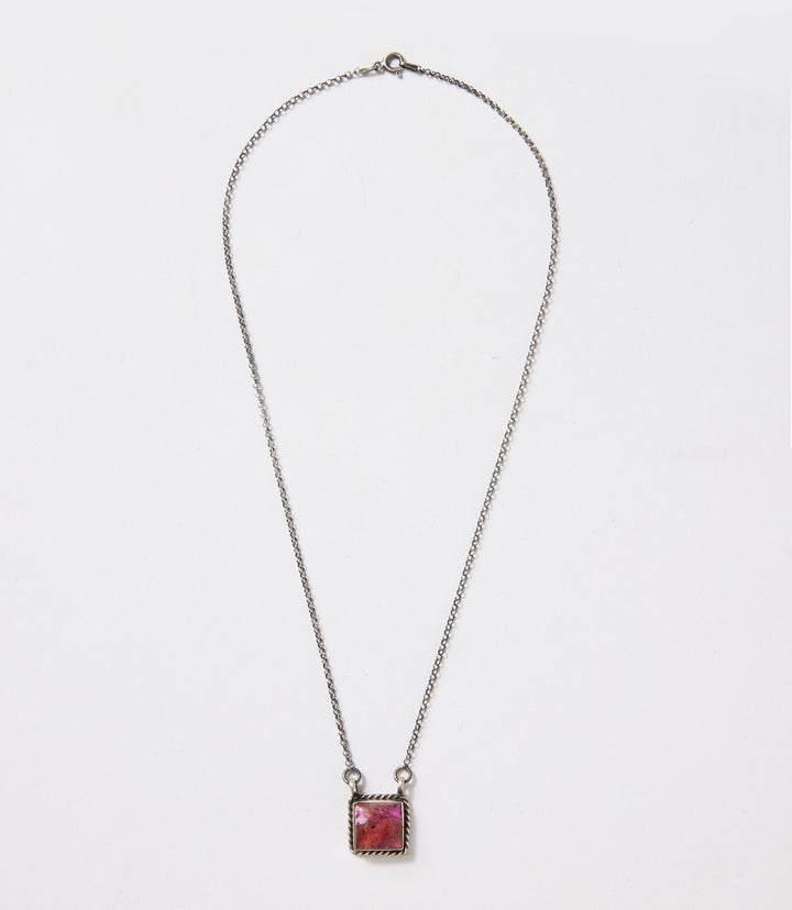 Pink Dahlia Square Pendant Necklace