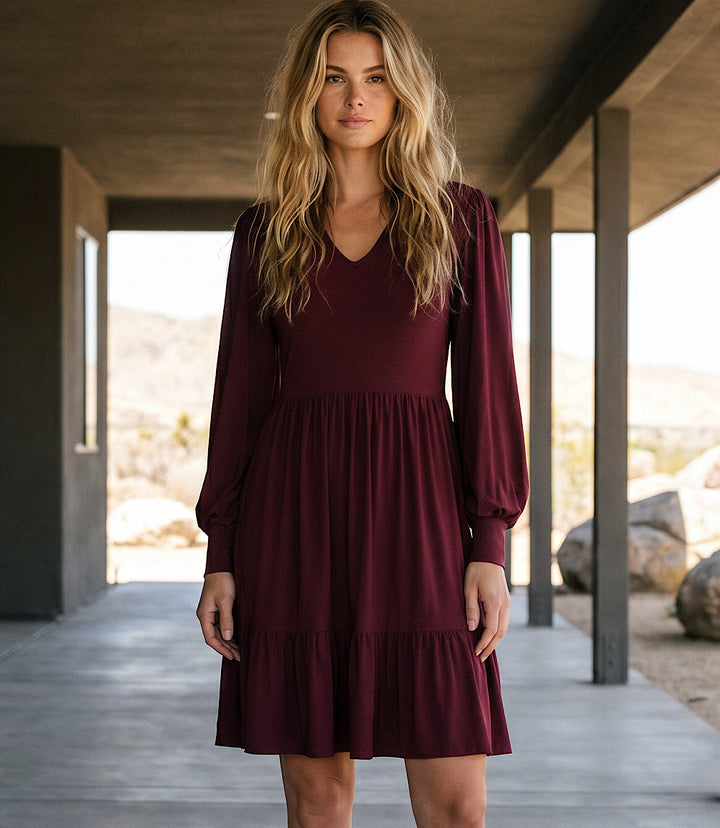 Petite Size Long Sleeve Tiered Dress