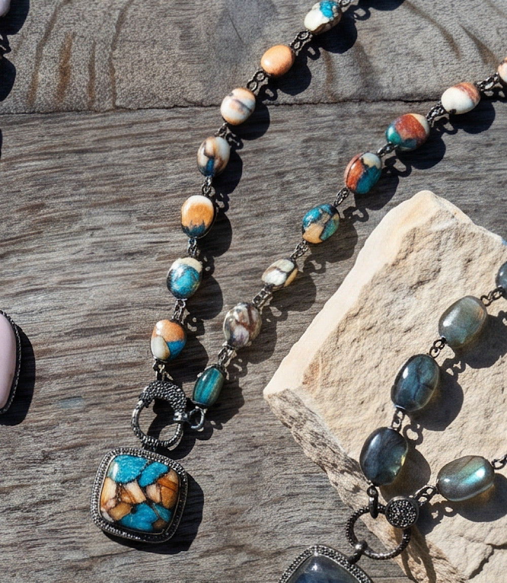Spiny Oyster Turquoise Bezel Pendant Necklace