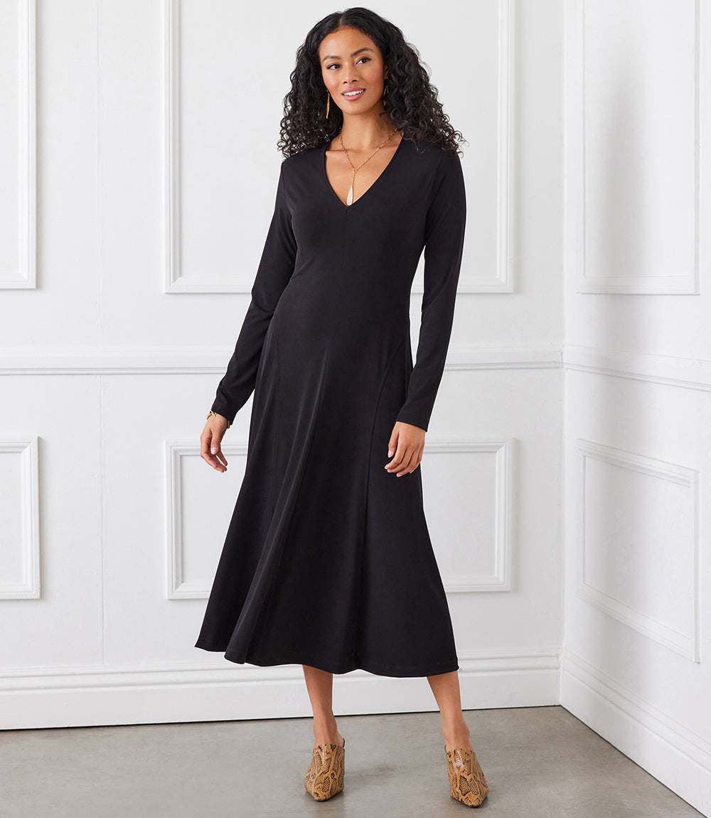 Karen Kane Women's Kate V-Neck Midi Travel Jersey Dress, Large, L, Black, Polyester/Spandex Karen Kane Women's Kate V-Neck Midi Travel Jersey Dress, Large, L, Black, Polyester/Spandex