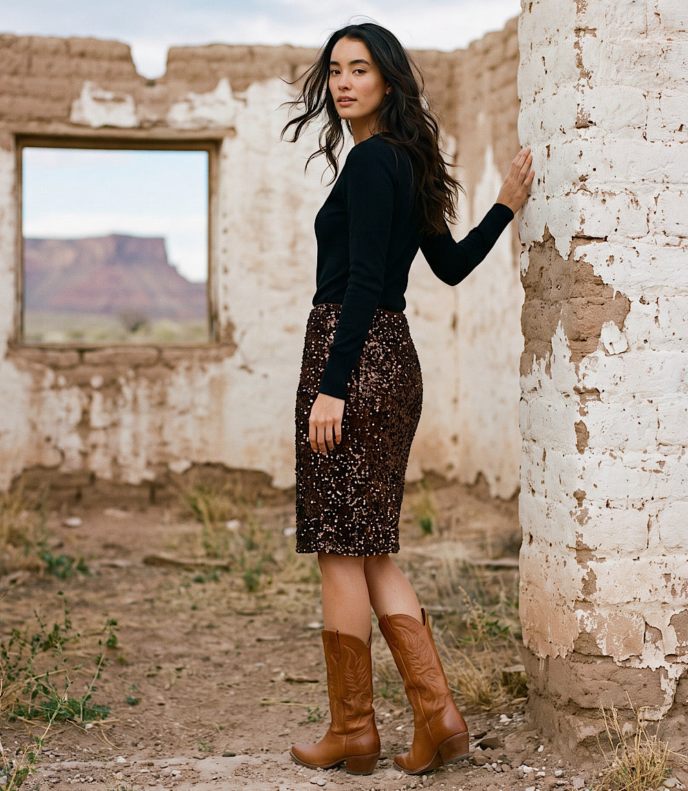 Velvet Sequin Pencil Skirt