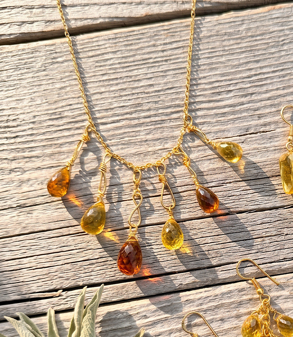 Mixed Citrine Dangle Necklace