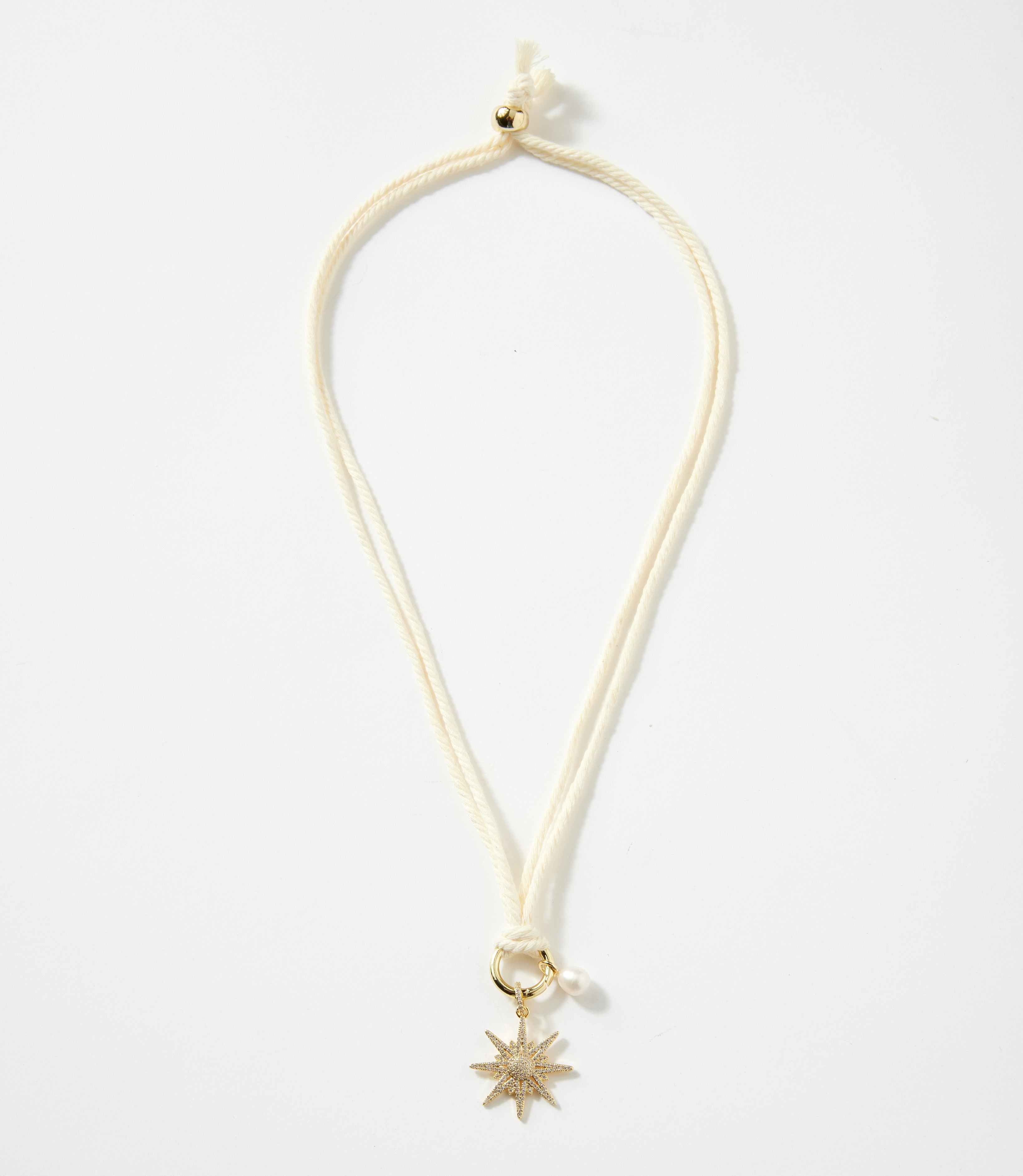 Pavé Burst And Pearl Cord Necklace - Celestial Jewelry with Pearl