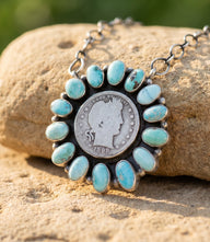 Turquoise Half Dollar Coin Pendant Necklace