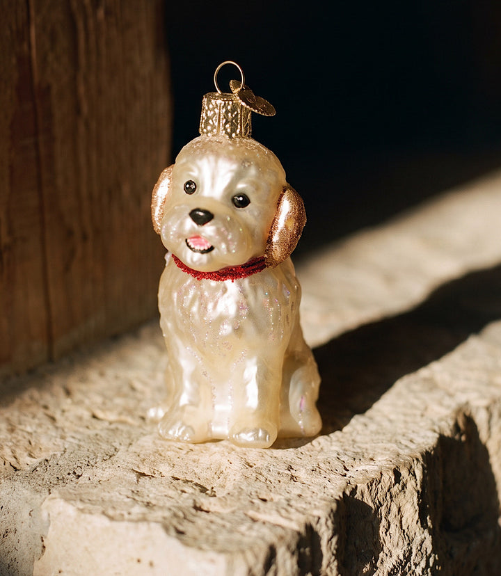 Cockapoo Puppy Glass Ornament