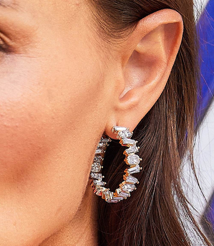 Angled Crystal Hoop Earrings