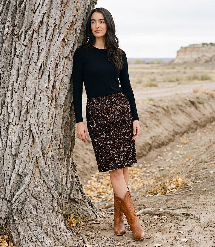 Velvet Sequin Pencil Skirt