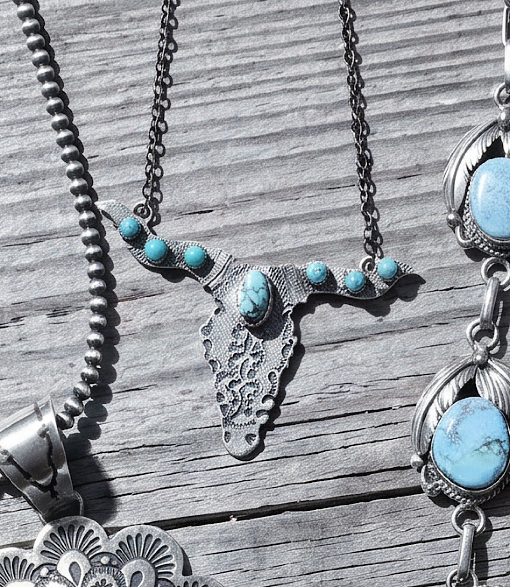 Embellished Longhorn Turquoise Necklace