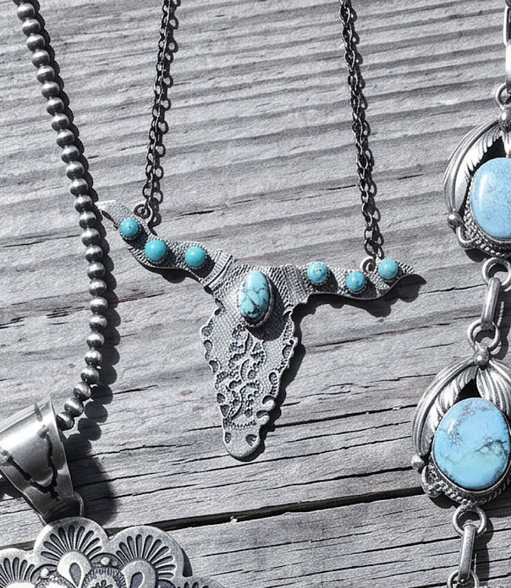 Embellished Longhorn Turquoise Necklace