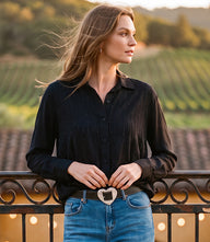Long Sleeve Gemstone Button-Up Top