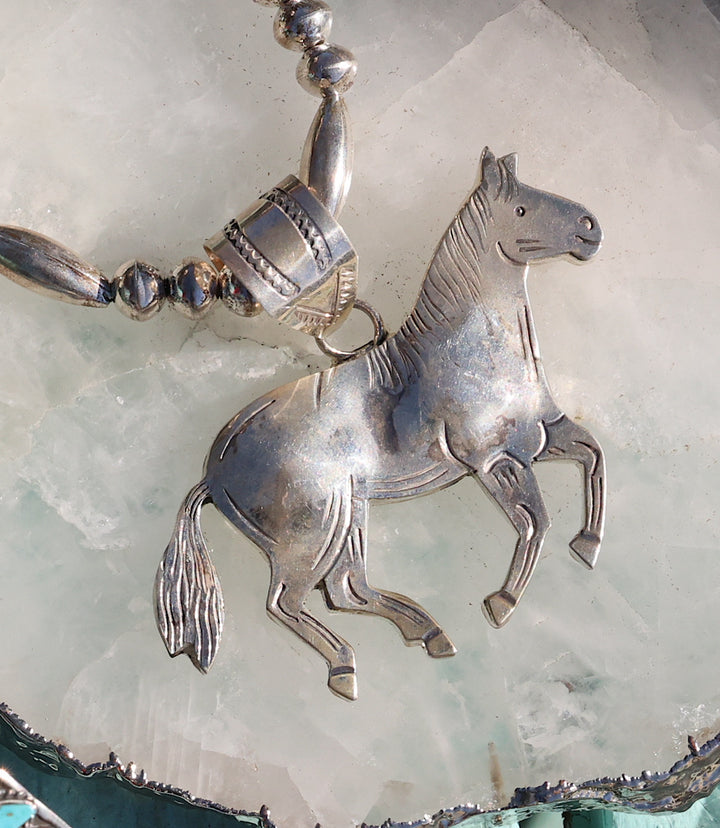 Vintage Sterling Silver Horse Pendant Necklace