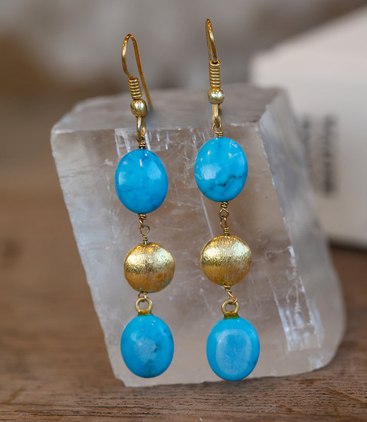 Turquoise And Gold Triple Drop Earrings