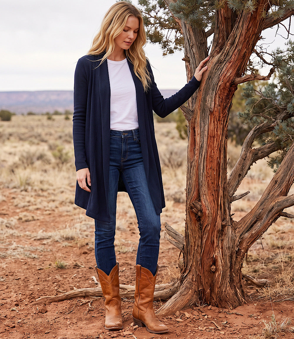 Ribbed Drape Front Cardigan