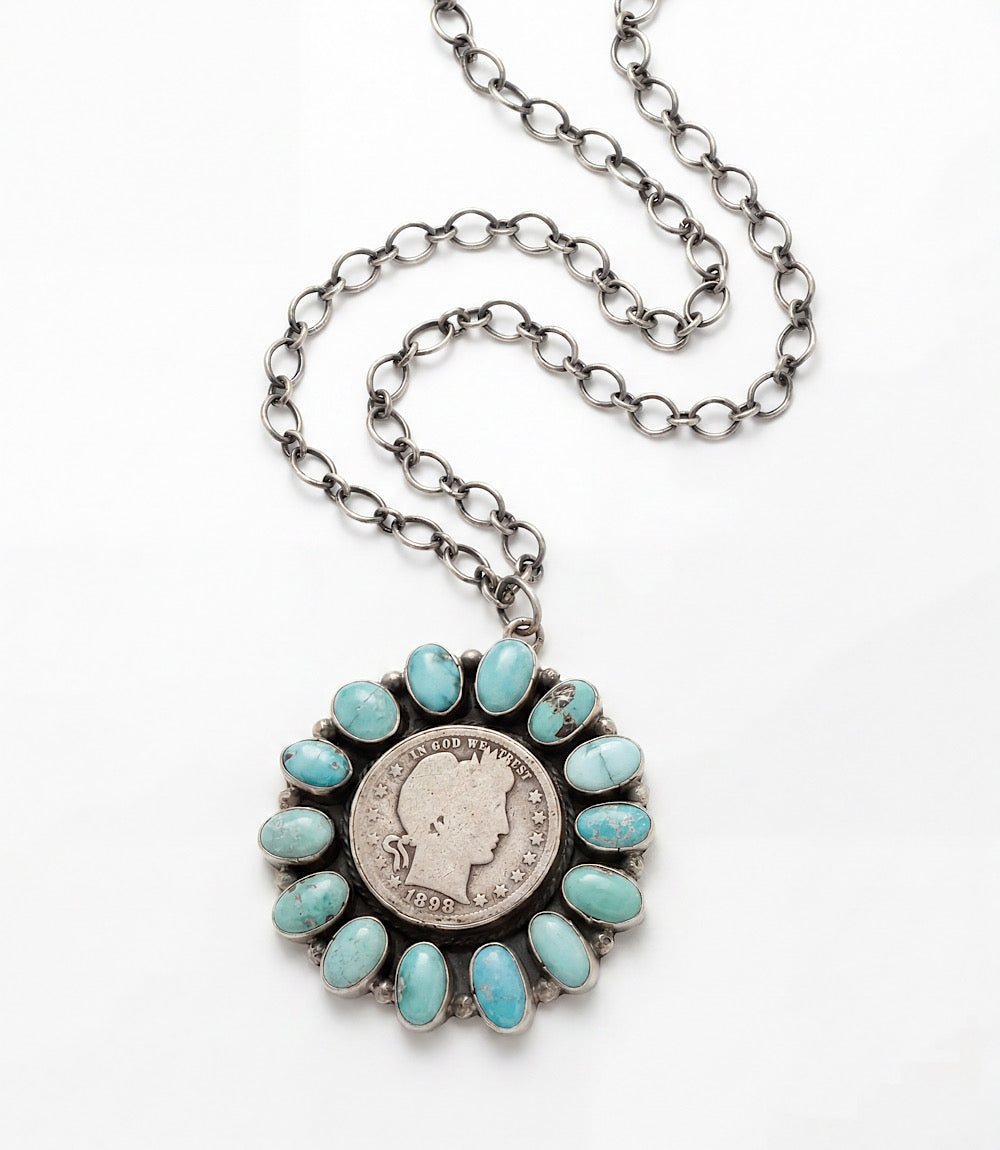 Turquoise Half Dollar Coin Pendant Necklace
